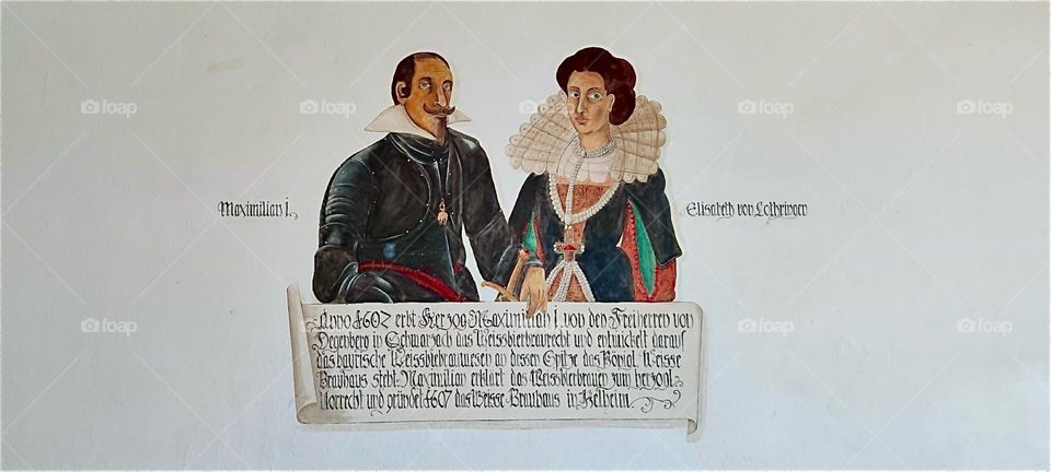 Here are Duke “Maximilian I” of Bavaria and his wife “Elizabeth of Lorraine”. He inherits white beer brewing rights from the Barons of “Degenberg, Schwarzach” in 1602 and founds the “Weißes Brauhaus” in “Kelheim” in 1607. 2024. Hypnotic Productions
