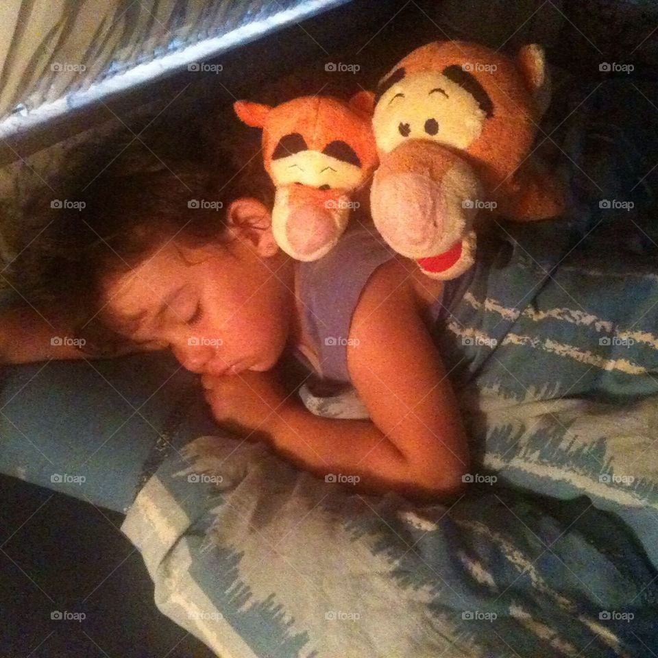 Baby Girl sleep with tigers