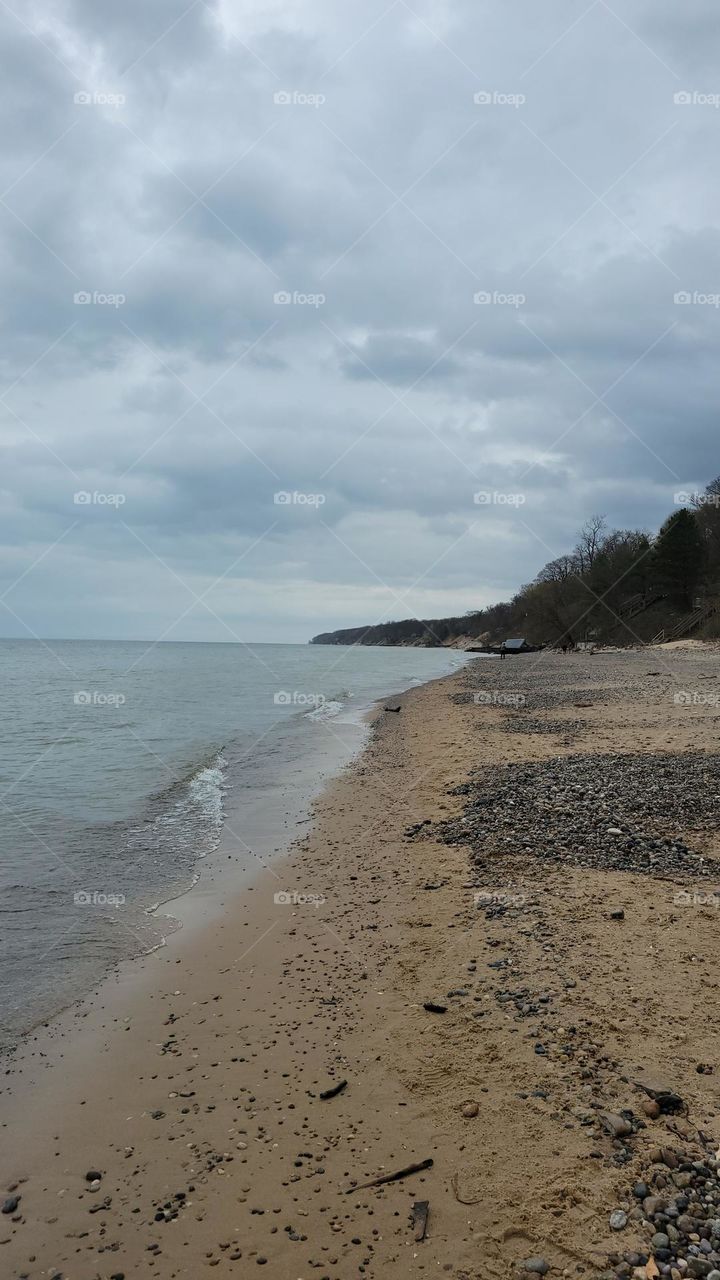 Rock Hunting in the Rain on Lake Michigan