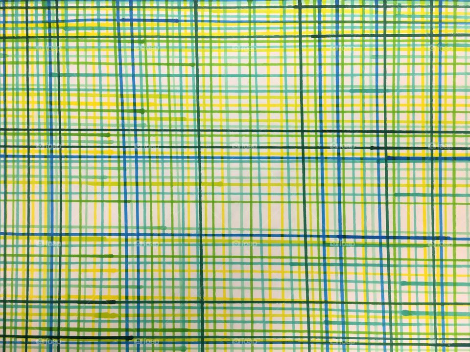 Plaid Line Artistic Doodle Drawing (Yellow, Blue, Green)
