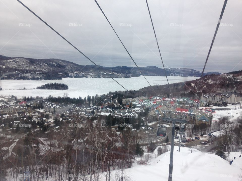 Winter view, from the mountain to the village