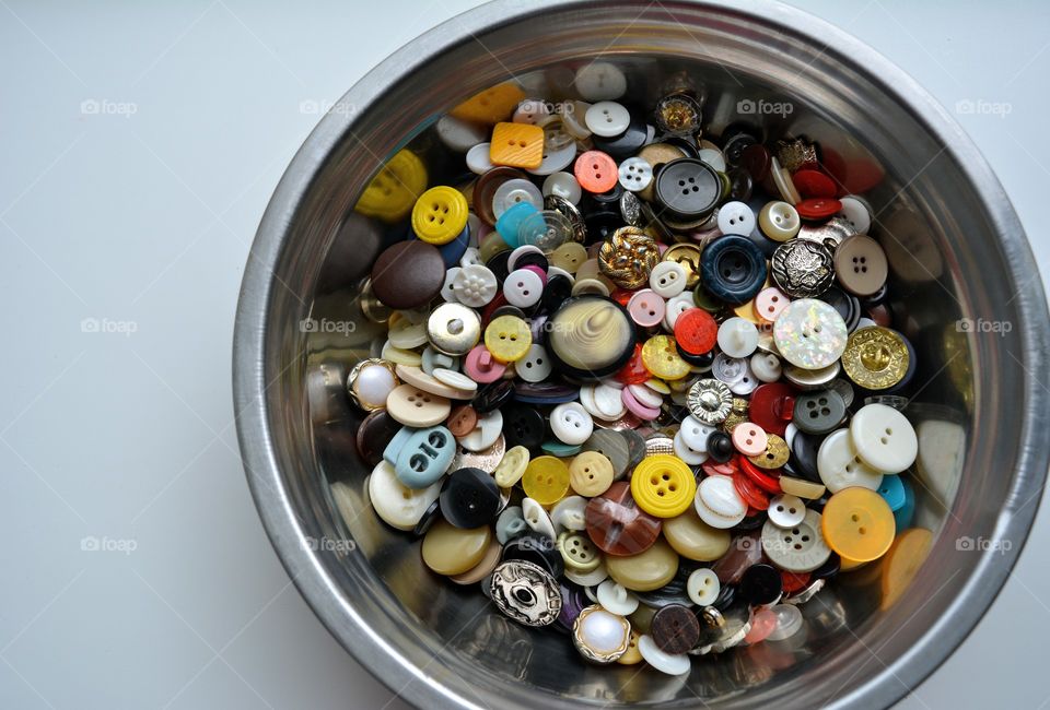 shapes buttons colorful collection texture white background top view