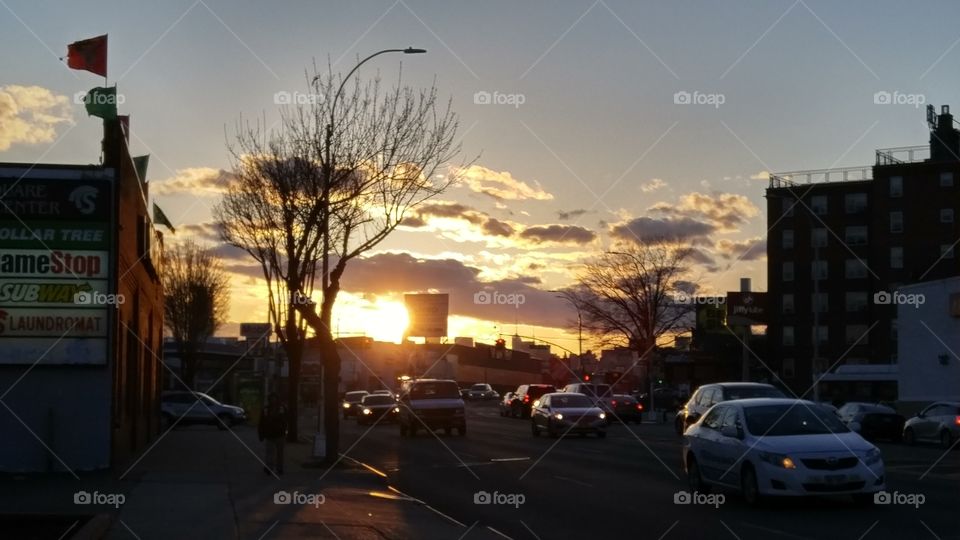 sunset at rush hour