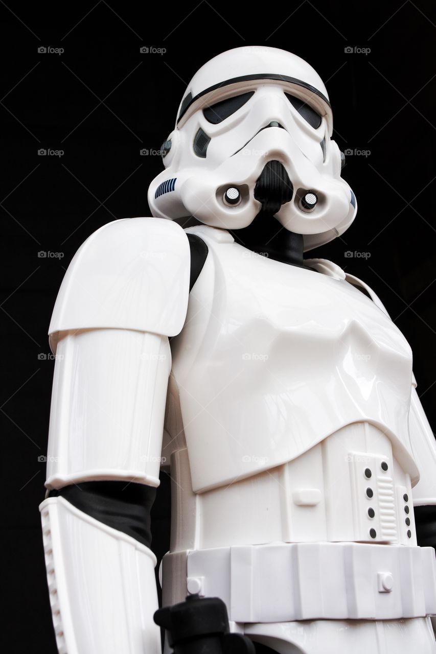 A Star Wars Stormtrooper on a black background.