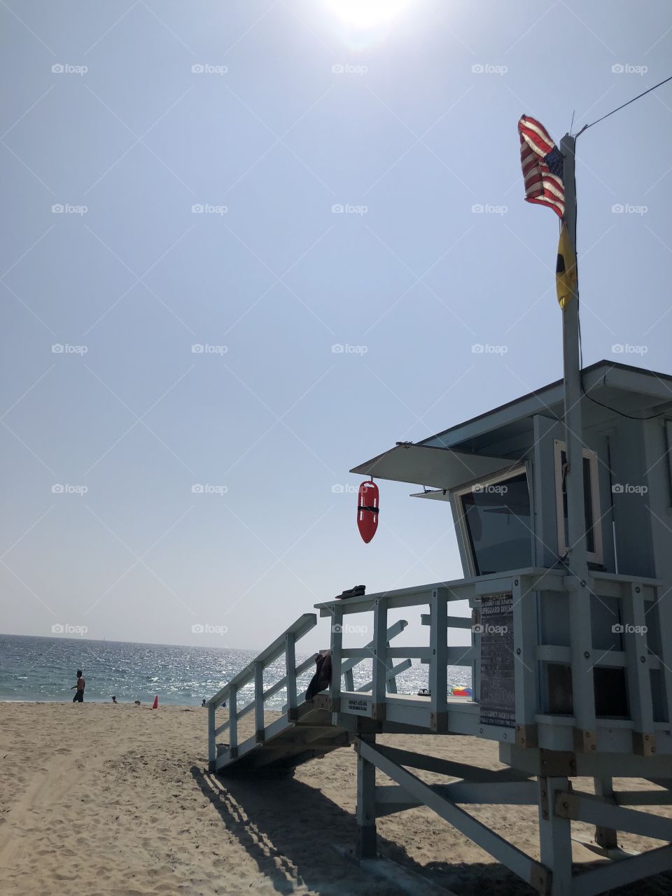 A characteristic and uncharacteristically beautiful lifeguard station of Zuma Beach, California. Middle summer is the perfect time to be on the beaches of Los Angeles 
