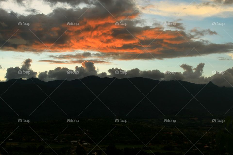 Countryside in evening.. Landscape in evening at Pai Thailand. Beautiful nature and slow life in countryside.