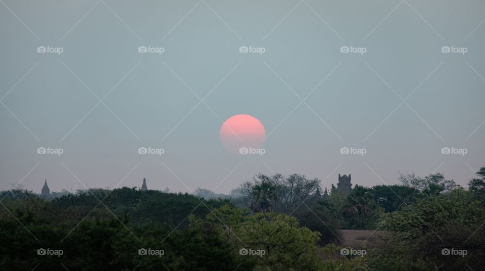 Beautiful half sunrise over countryside ,Bagan Myanmar