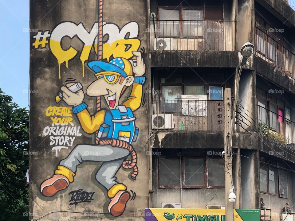 Graffiti on Building Wall, Bangkok, Thailand