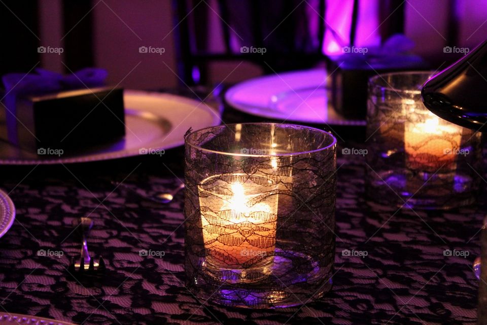 Table setting at a wedding reception.