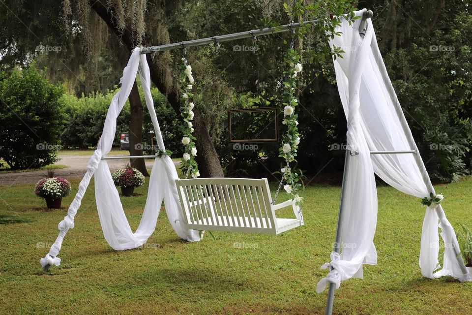 A quiet place for bride, groom or guests wedding swing and photo op area