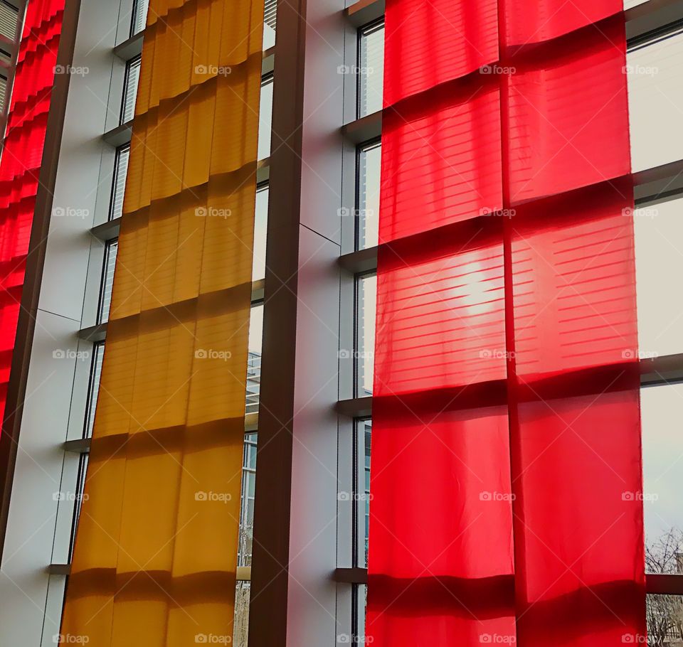 Colorful draped windows 