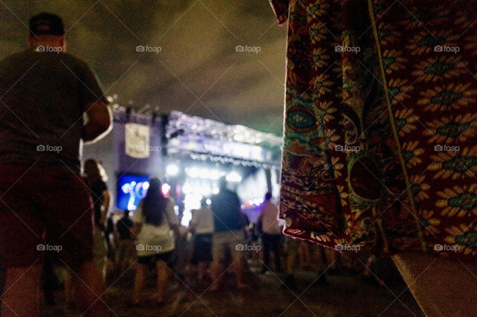 A perspective capture of a crowd enjoying an outdoor music festival.