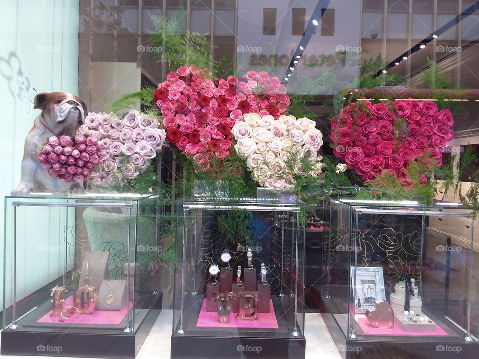 Chelsea flower show shop window display at Sloane square Chelsea Kings road London