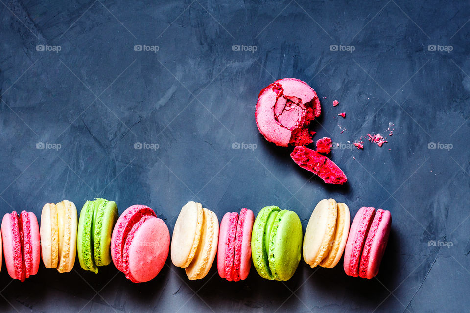 Macaroons on gray background 