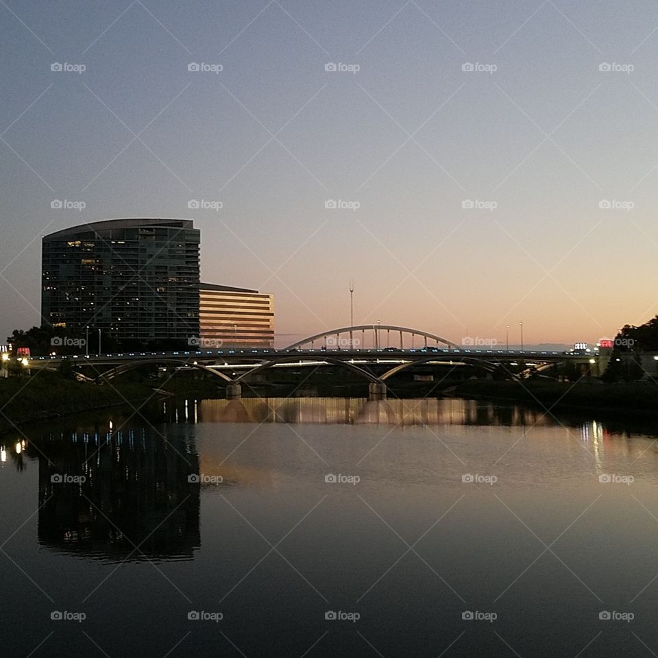 City, River, Reflection, Water, Bridge