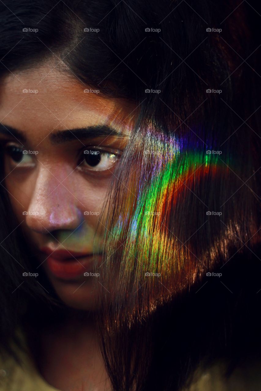 portrait with rainbow