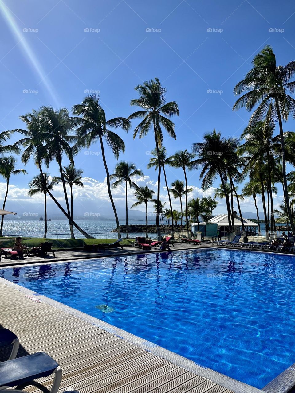 View of a swimming pool of a Caribbean hotel