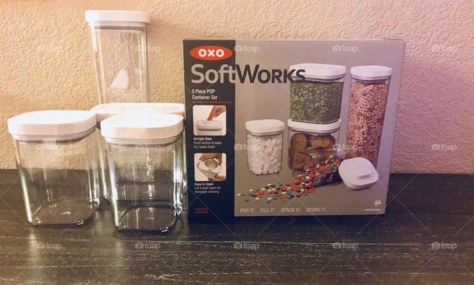 Soft works brand plastic container set on display, a perfect gift to organize your kitchen snacks with. 