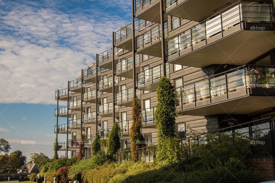 Modern architecture at the revamped harbor in Trondheim 