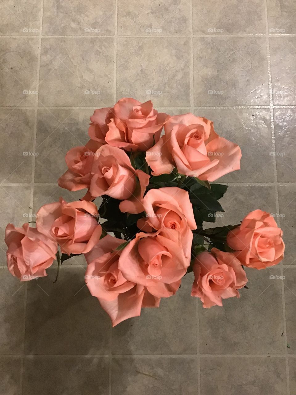 Vase of roses from above 