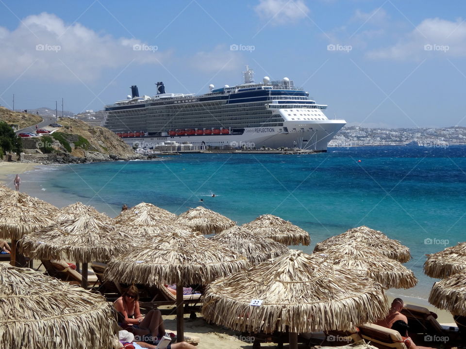 cruise ship in Santorini
