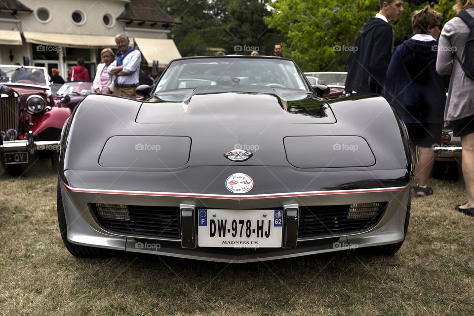  Classic American muscle v8: Chevrolet Corvette stingray coupe silver 1978 Limited special edition 25th anniversary. Show at vintage car owner exhibition - Le Touquet France July 17th 2017