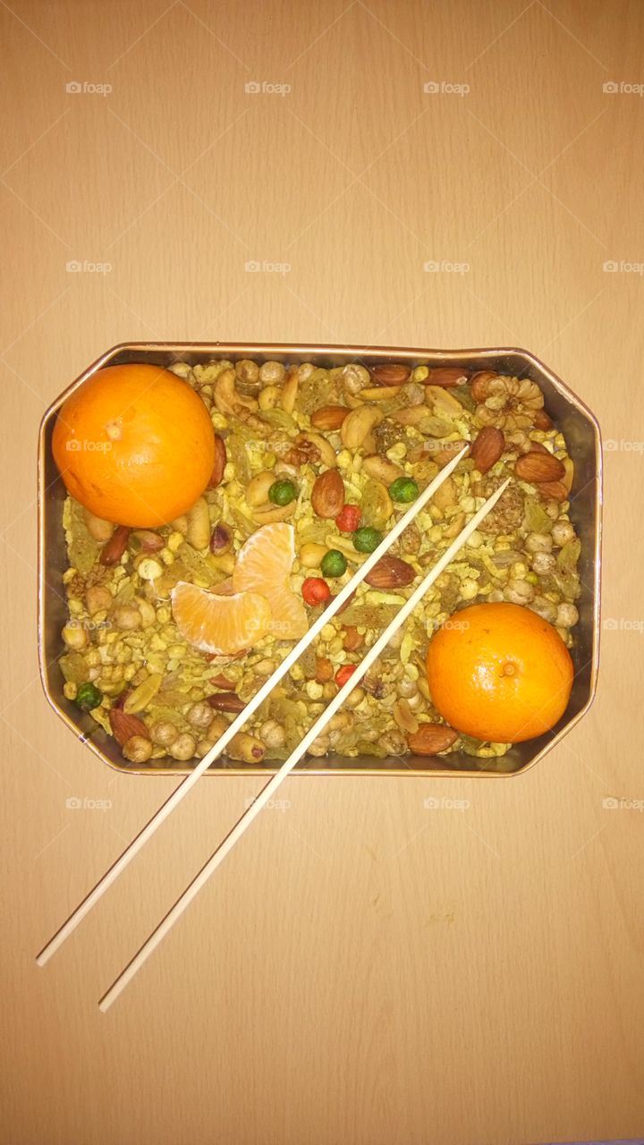 dry fruit with fresh orange