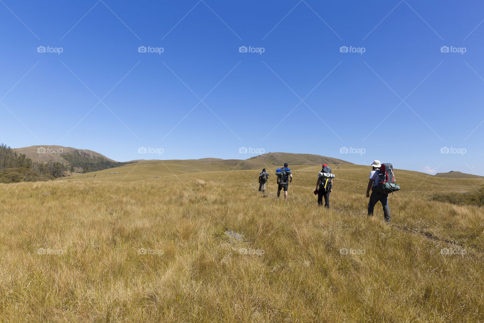 Trekking on the mountain.