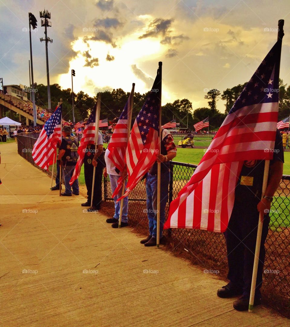 Flag display at sunset