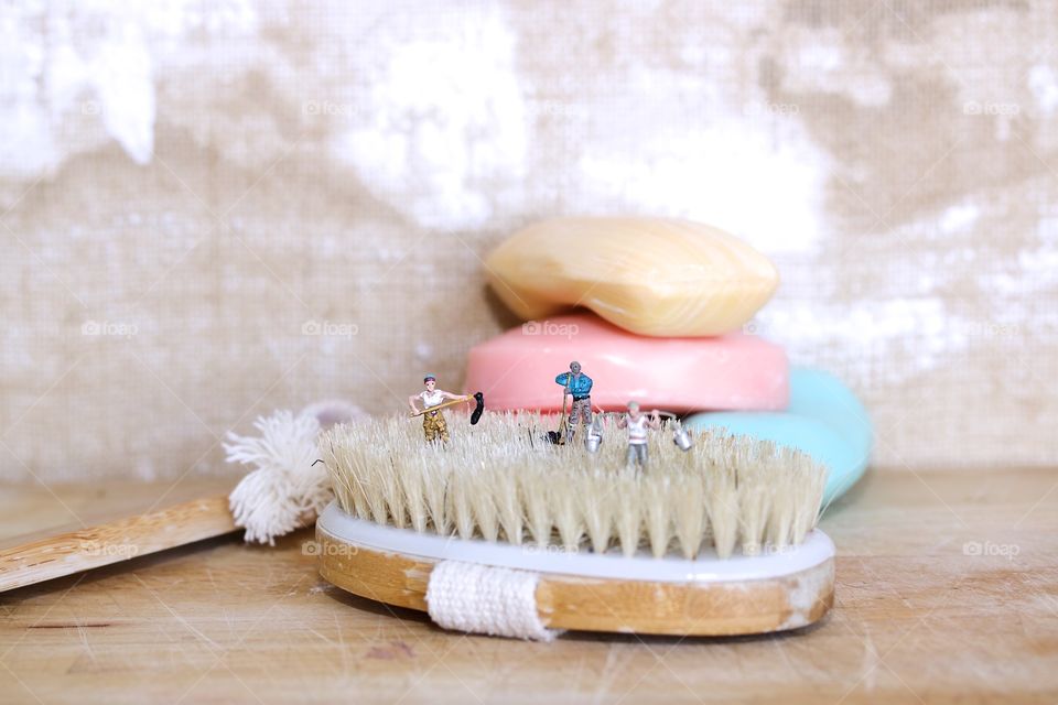 hobby miniatures on bath brush