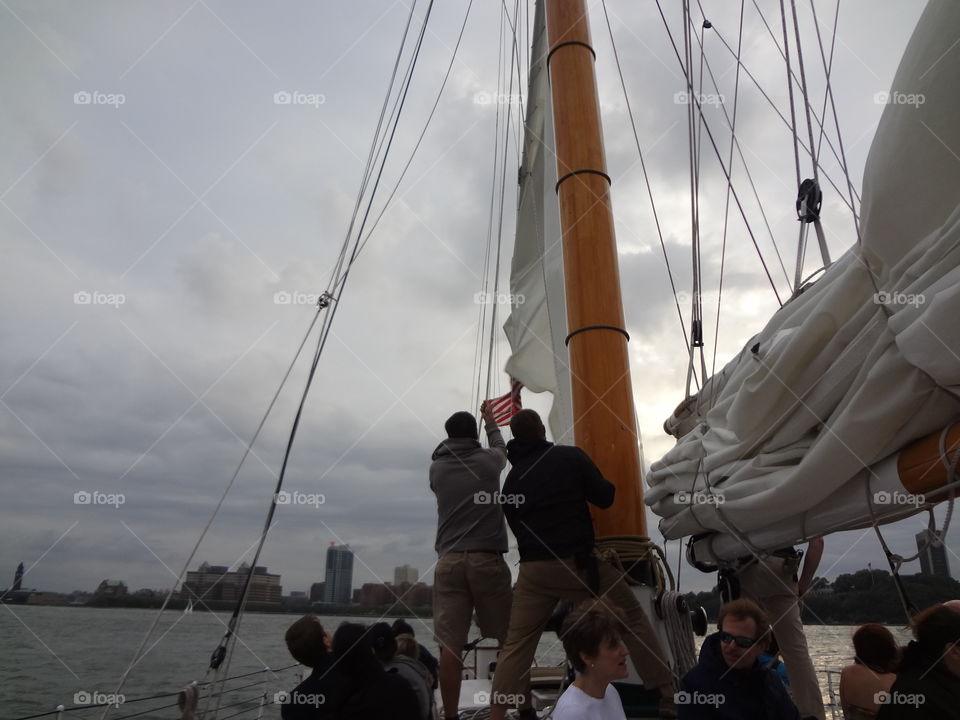 Sailing in a cloudy day. Sailing in New York City