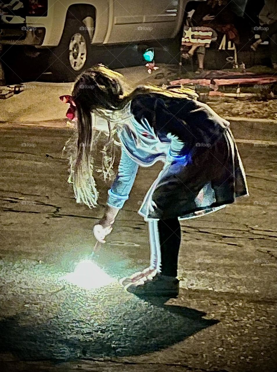 Girl with sparkler fireworks 