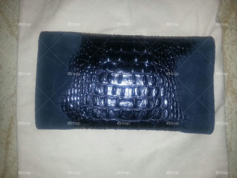 crocodile 3d printed black veal suede leather bag