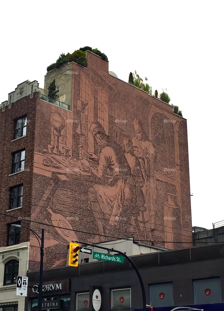 Unique art on the side of a building in Vancouver, British Columbia 