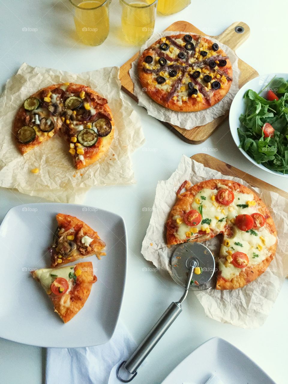 Selection of homemade pizzas 