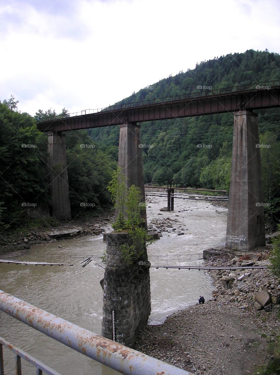 On old railway bridge i Yaremche, Carpathian Mountains 