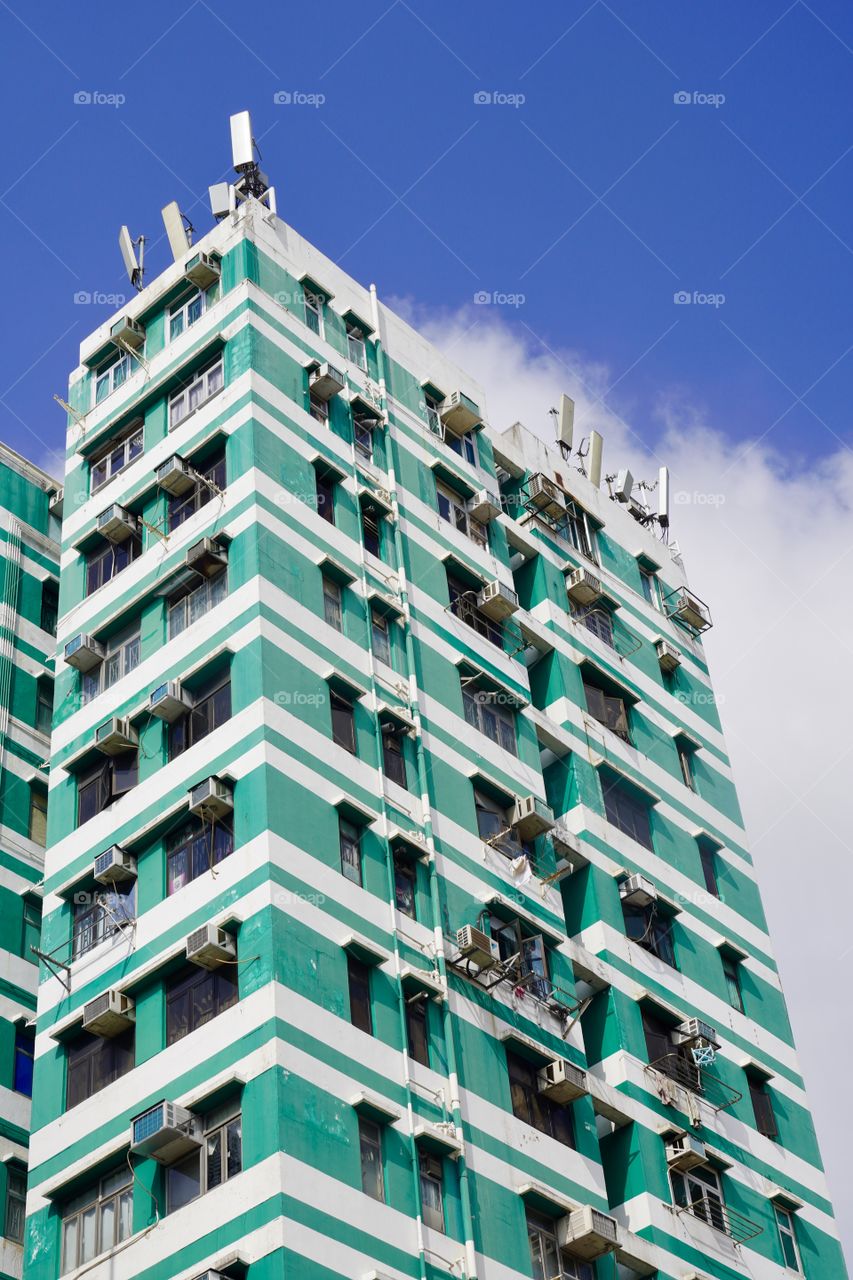Green and white building 