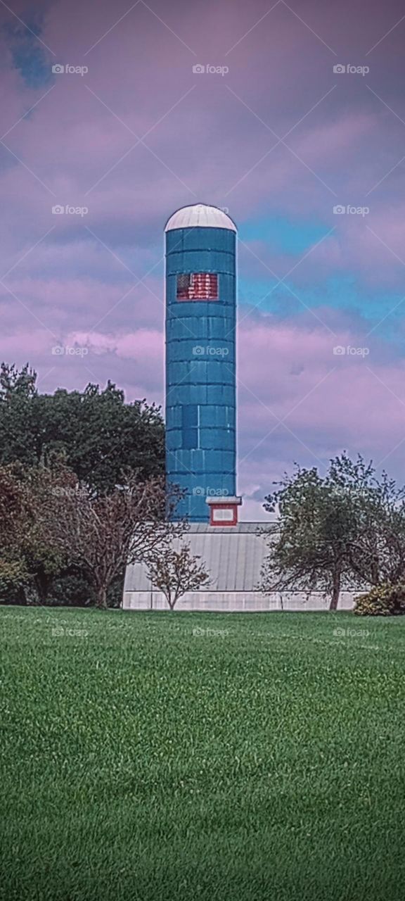 Farm Silo with Flag