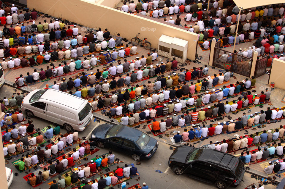 People praying on the road, dubai, uae, united Arab Emirates