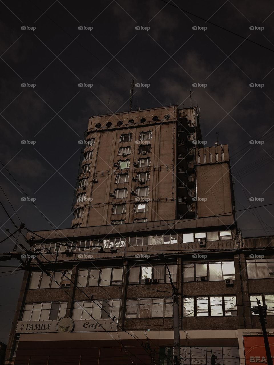 Soviet old building in the evening.