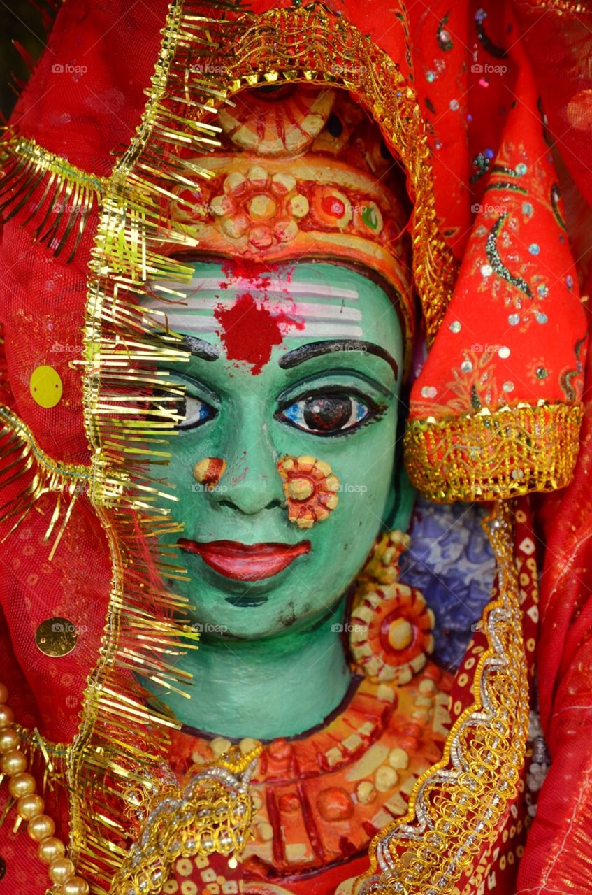 A statue of a goddess in the Sri Siva Subramaniya Swami temple in Nadi, Fiji