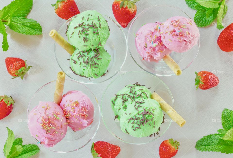 Strawberry & mint ice creams