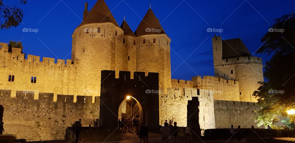 Carcasonne Castle France at night