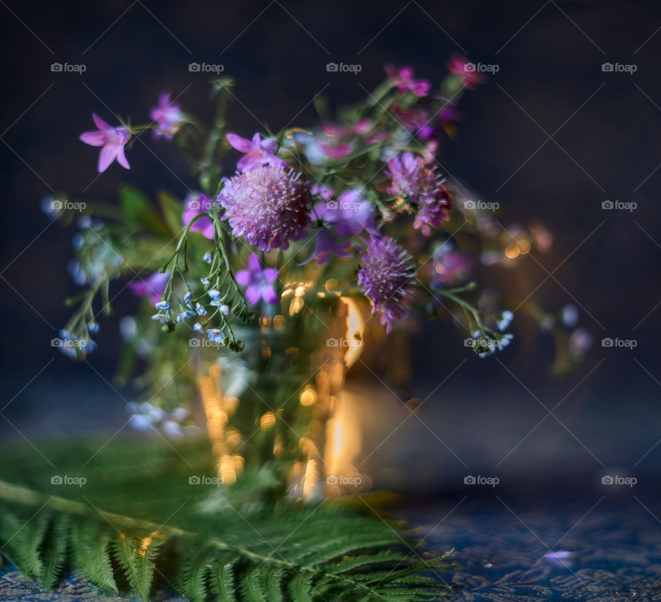 Bouquet of forest flowers in soft focus