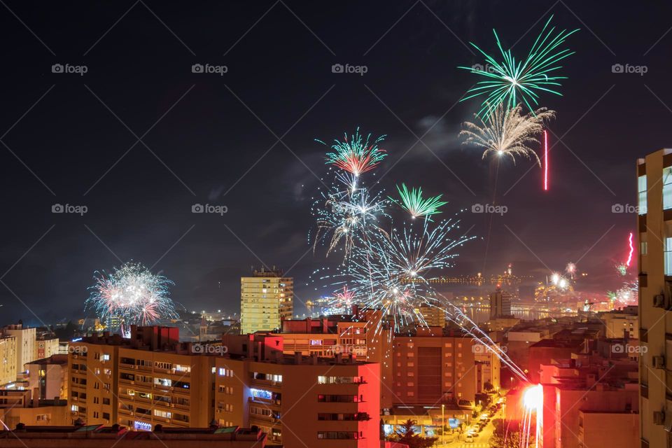 Firework's colored night sky