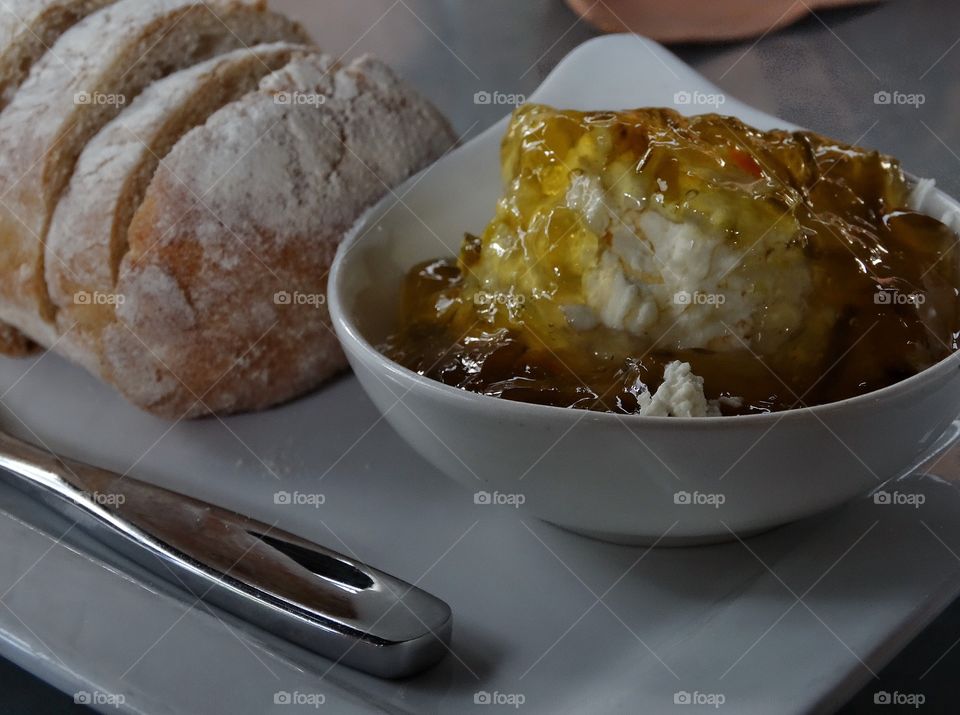 Bread With Jam. Artisanal Bread With Jalapeño Jelly Spread
