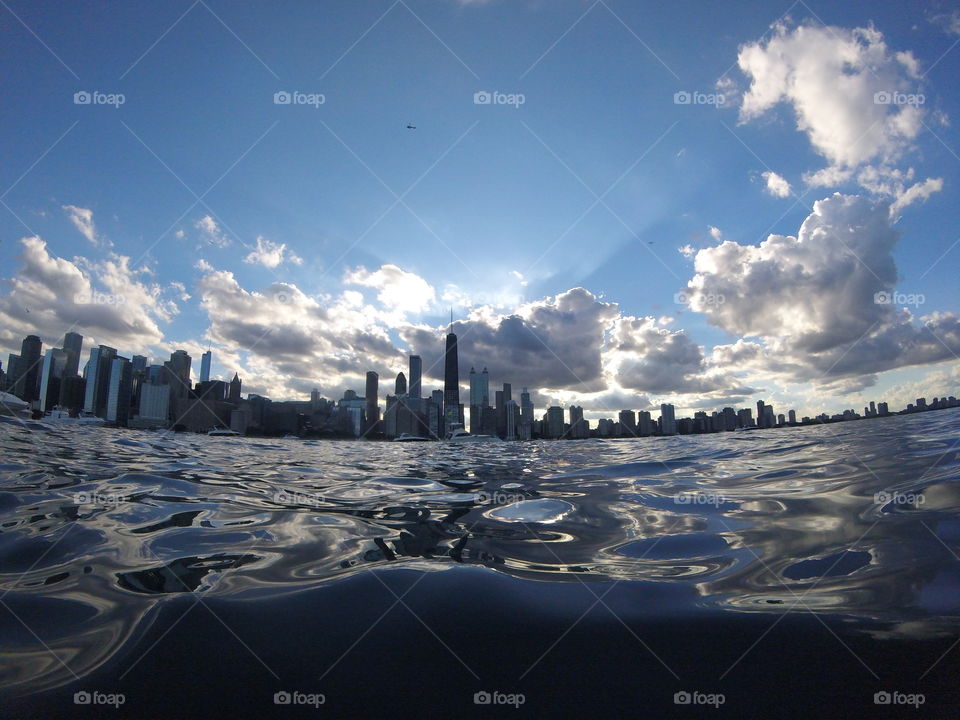 Chicago skyline from lake Michigan