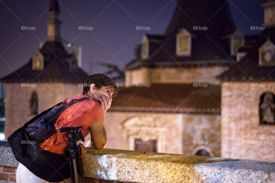 Contemplating a church in the night at Madrid 