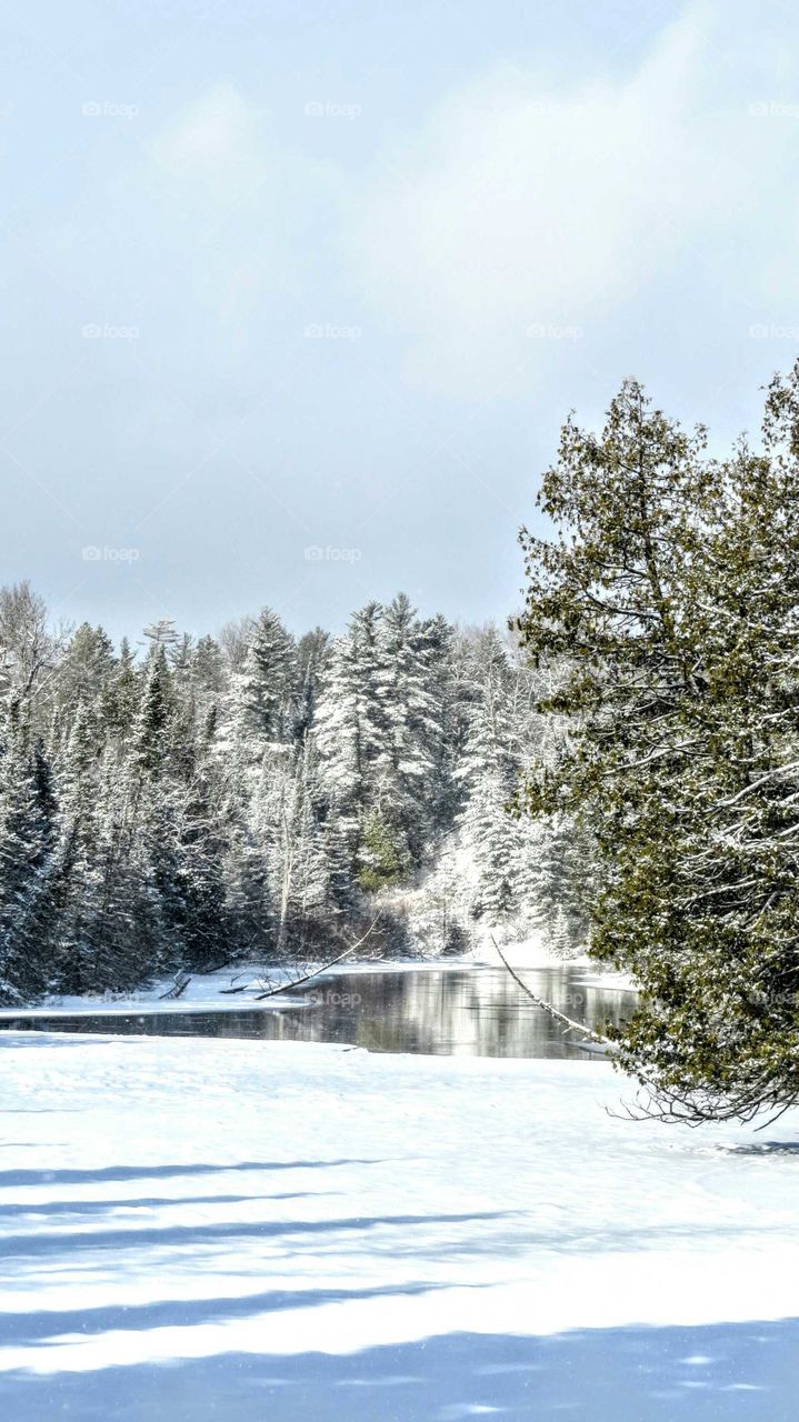 Partially frozen river