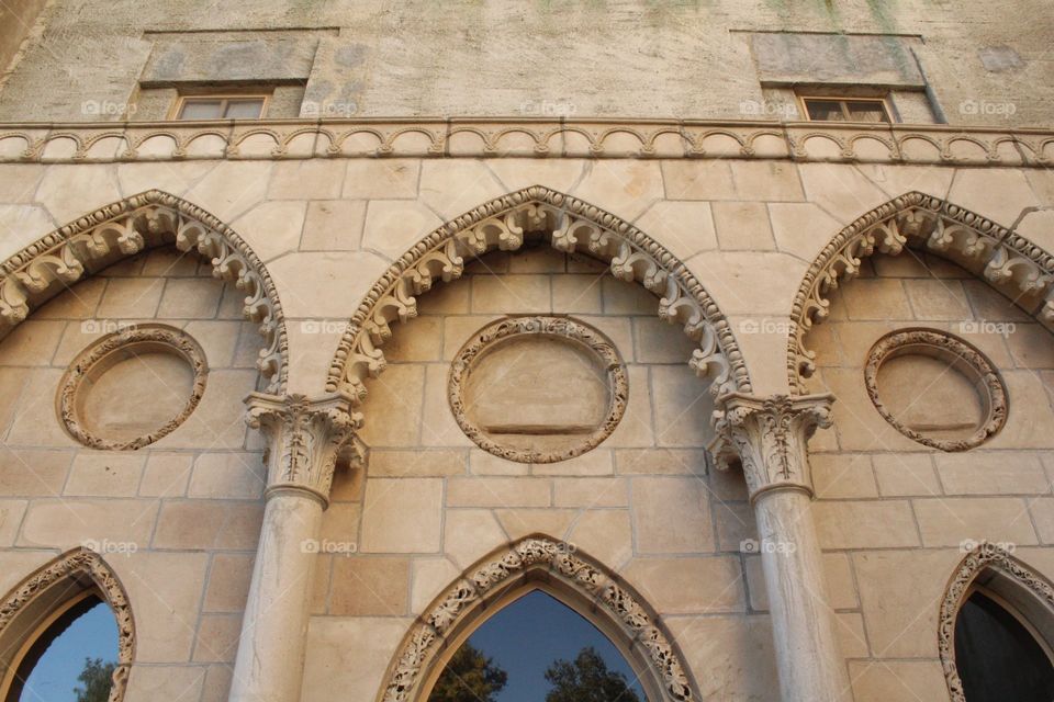 Closeup of architecture at Hearst Castle in San Simeon, California